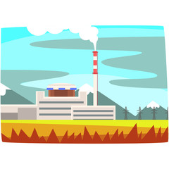 Fossil fuel power station, electricity generation plant horizontal vector illustration