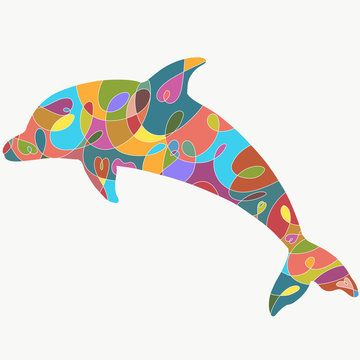 Dolphin with colorful pattern, silhouette