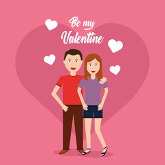 couple hugging valentine card heart background vector illustration