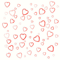 Background with scribble hearts for valentines day on white.