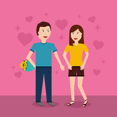 cartoon man giving surprise flower woman vector illustration vector illustration