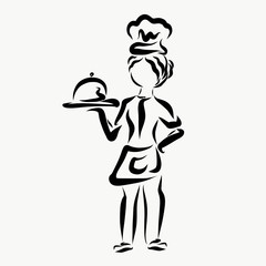 Young woman cook with a dish in her hand