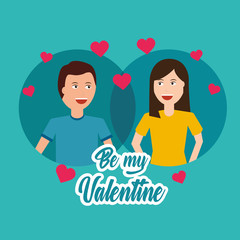 valentine day couple love heart greeting card vector illustration