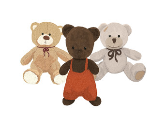 Three plush bears, toys friends