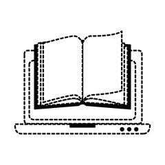 laptop computer with textbook