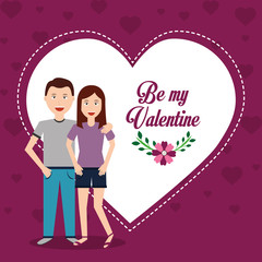 valentine day couple love heart flower greeting card vector illustration