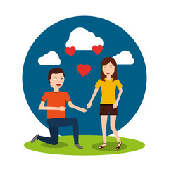 happy man on his knee proposal woman valentines day vector illustration