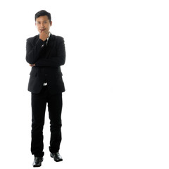 Portrait of a young business man. Isolated full length on white background