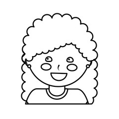 happy girl with curly hair kid child icon image vector illustration design  black line