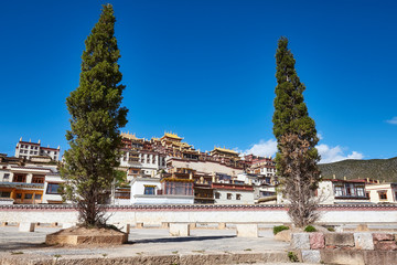 Fototapeta na wymiar Songzanlin Monastery, largest Tibetan Buddhist monastery in Yunnan.