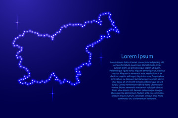 Map Slovenia from luminous blue star space points on the contour for banner, poster, greeting card, of vector illustration.