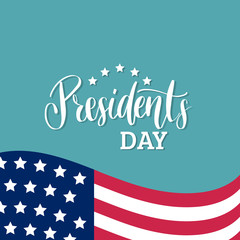Happy Presidents Day handwritten phrase in vector. National holiday illustration with USA flag on white background.