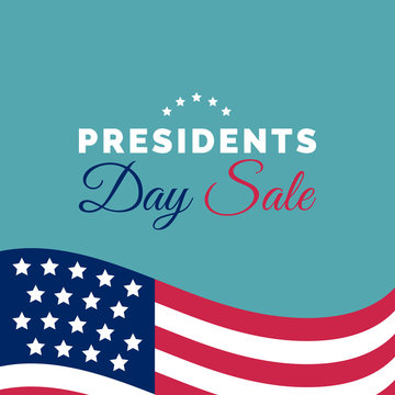 Happy Presidents Day Sale handwritten phrase in vector. National american holiday illustration with USA flag.