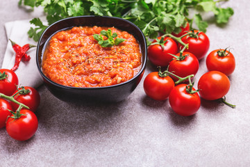 Indian Tomato Rasam with lentil, mint, cilantro and cashew