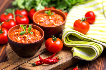 Indian Tomato Rasam with lentil, mint, cilantro and cashew