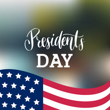 Happy Presidents Day handwritten phrase in vector. National holiday illustration with USA flag on white background.