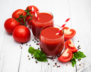 Glasses with tomato juice