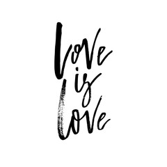 Love Is - Happy Valentines day card with calligraphy text on white. Template for Greetings, Congratulations, Housewarming posters, Invitation, Photo overlay. Vector illustration