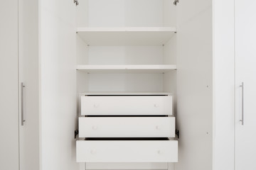 Open wardrobe, detail of the cabinet drawers