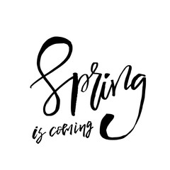 Fototapeta na wymiar Spring is Coming - Hand drawn inspiration quote. Vector typography design element. Spring lettering poster. Good for t-shirts, prints, cards, banners.