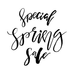 Special Spring Sale - Hand drawn inspiration quote. Vector typography design element. Spring lettering poster. Template for Flyers, banners, advertise, marketing, promotion.