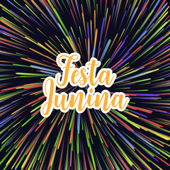 Festa Junina june Brazil festival vector background with fireworks in Brazil flag colors