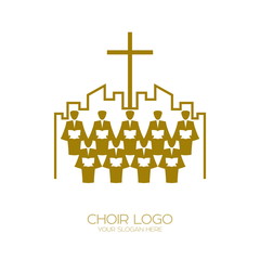 Music logo. Christian symbols. The Church of God sings to Jesus Christ a song of glory