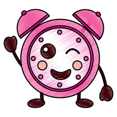 kawaii cartoon wink clock alarm character vector illustration drawing design