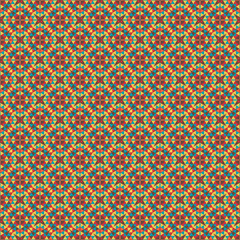 Mosaic geometric pattern in repeat. Fabric print. Seamless background, mosaic ornament, ethnic style.