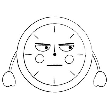 kawaii round clock time cartoon character vector illustration outline design sketch design