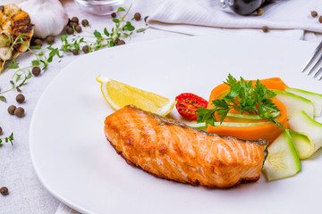 salmon steak with vegetables