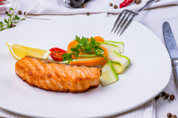 salmon steak with vegetables