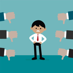 Businessman with many thumbs down hands
