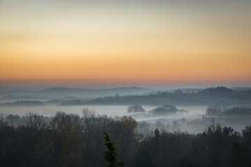 Foggy morning on the Jura Krakowsko-Czestochowska, Bobolice, Poland