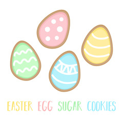 Colorful pastel easter egg sugar cookies. Easter egg cookies vector graphic with icing.