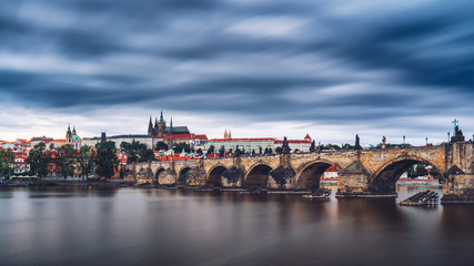 Obraz premium Famous iconic image of Charles bridge, Prague, Czech Republic. Concept of world travel, sightseeing and tourism.