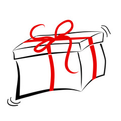Sketchy oF Black Outline Rectangle Gift Box, with Red ribbon