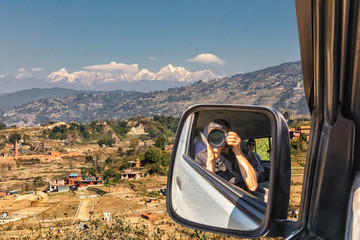 Landscape near Bhaktapur, Himalayan Peaks, Nepal - obrazy, fototapety, plakaty