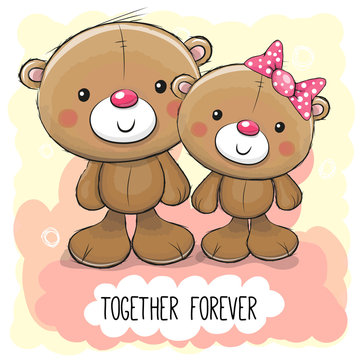 Cute Cartoon Teddy Bear boy and girl