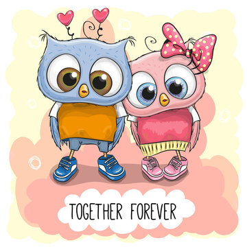 Cute Cartoon Owls boy and girl