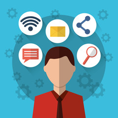 man internet social media communication icons vector illustration