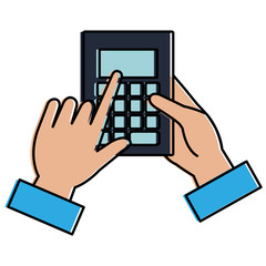 hands with calculator math isolated icon