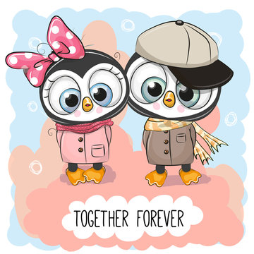 Cute Cartoon Penguins boy and girl