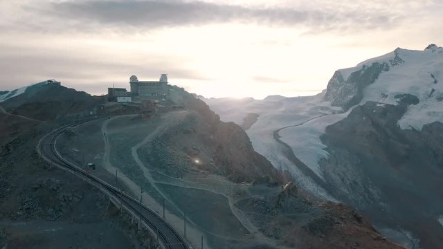 Sunrise aerial shot from the Gorner glacier in Zermatt, Switzerland