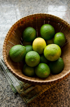 Group of limes in basket