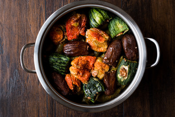 Turkish Dolma with Minced Meat Red pepper and Aubergine or Eggplant.