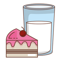 sweet cake portion with milk glass
