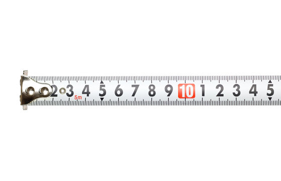 Measuring tape on white background. Closeup