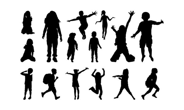 set of Happy Child Playing silhouette vector