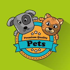 dog and cat pet premium quality badge vector illustration